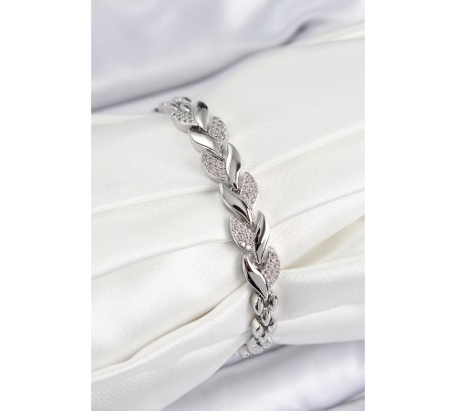 Pirinç Zirkon Taşlı Balık Kuyruğu Model Gümüş Renk Kadın Bileklik - TJ-BB7530