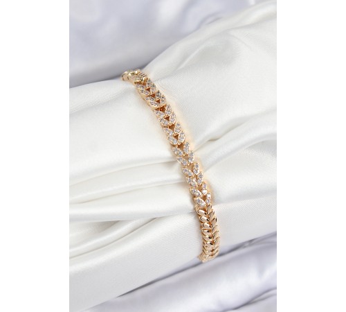 Pirinç Zirkon Taşlı Sıralı Yaprak Model Gold Renk Kadın Bileklik - TJ-BB7531