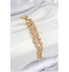 Pirinç Zirkon Taşlı Küba Zincir Model Gold Renk Kadın Bileklik - TJ-BB7533