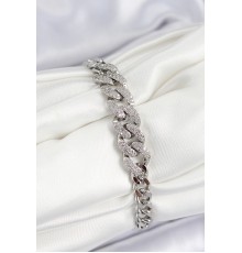 Pirinç Zirkon Taşlı Küba Zincir Model Gümüş Renk Kadın Bileklik - TJ-BB7534