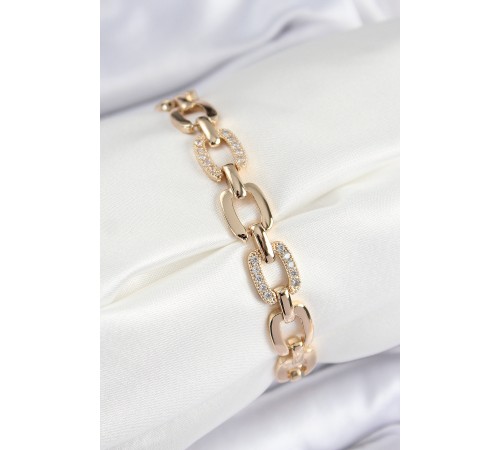 Pirinç Zirkon Taşlı Parçalı Zincir Model Gold Renk Kadın Bileklik - TJ-BB7535