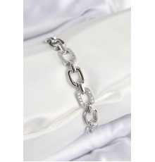 Pirinç Zirkon Taşlı Parçalı Zincir Model Gümüş Renk Kadın Bileklik - TJ-BB7536