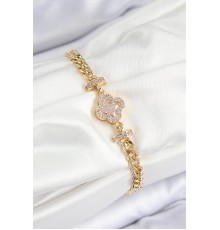 Pirinç Zirkon Taşlı Yonca Model Gold Renk Kadın Bileklik - TJ-BB7537
