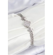Pirinç Zirkon Taşlı Yonca Model Gümüş Renk Kadın Bileklik - TJ-BB7538