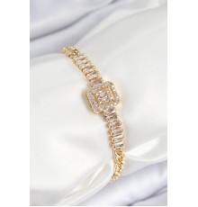 Pirinç Zirkon Taşlı Su Yolu Detaylı Baget Model Gold Renk Kadın Bileklik - TJ-BB7539