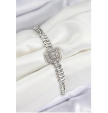 Pirinç Zirkon Taşlı Su Yolu Detaylı Baget Model Gümüş Renk Kadın Bileklik - TJ-BB7540