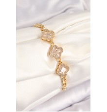 Pirinç Zirkon Taşlı Yonca Model Gold Renk Kadın Bileklik - TJ-BB7545