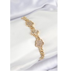 Pirinç Zirkon Taşlı Yonca Model Gold Renk Kadın Bileklik - TJ-BB7547