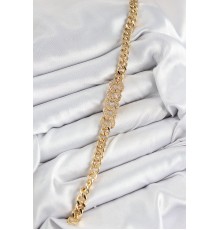 Pirinç Zirkon Taşlı Ezme Küba Zincir Model Gold Renk Kadın Bileklik - TJ-BB7549