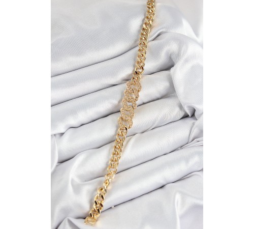 Pirinç Zirkon Taşlı Ezme Küba Zincir Model Gold Renk Kadın Bileklik - TJ-BB7549