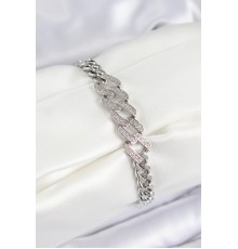 Pirinç Zirkon Taşlı Ezme Küba Zincir Model Gümüş Renk Kadın Bileklik - TJ-BB7550