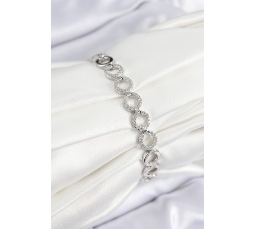 Pirinç Zirkon Taşlı Sıralı Halka Model Gümüş Renk Kadın Bileklik - TJ-BB7556