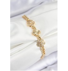 Pirinç Zirkon Taşlı Yonca Model Gold Renk Kadın Bileklik - TJ-BB7557