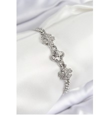 Pirinç Zirkon Taşlı Yonca Model Gümüş Renk Kadın Bileklik - TJ-BB7558