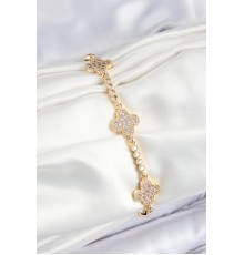 Pirinç Zirkon Taşlı Yonca Model Gold Renk Kadın Bileklik - TJ-BB7561