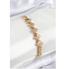 Pirinç Zirkon Taşlı Kalp Model Gold Renk Kadın Bileklik - TJ-BB7562