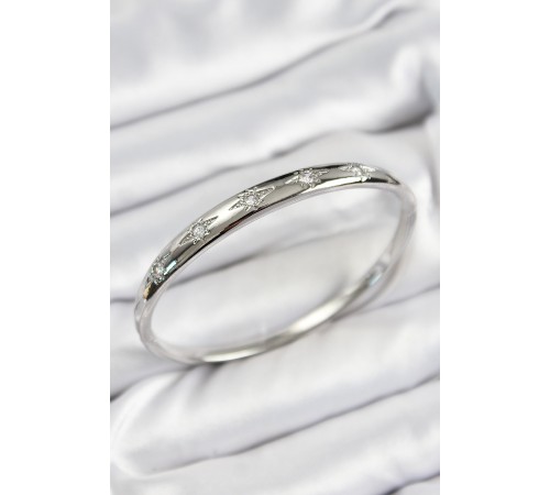 Pirinç Zirkon Taşlı Kutup Yıldızı Model Gümüş Renk Kadın Kelepçe - TJ-BB7571