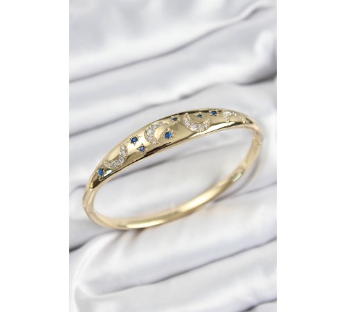 Pirinç Zirkon Taşlı Kutup Yıldızı Ve Hilal Model Gold Renk Kadın Kelepçe - TJ-BB7574