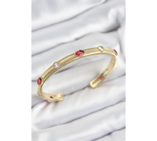 Pirinç Renkli Zirkon Taşlı Vintage Model Gold Renk Kadın Kelepçe - TJ-BB7578