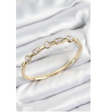 Pirinç Zirkon Taşlı Geometrik Model Model Gold Renk Kadın Kelepçe - TJ-BB7581