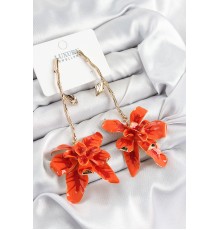 Pirinç Sallantılı Kırmızı Çiçek Model Gold Renk Kadın Küpe - TJ-BKP10982