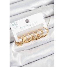 316L Çelik Halka Model Gold Renk 3'lü Set Kadın Küpe - TJ-BKP10983