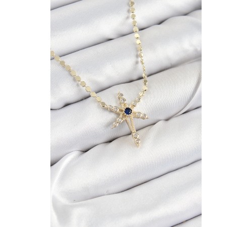 Pirinç Zirkon Taşlı Kutup Yıldızı Model Ezme Zincir Gold Renk Kadın Kolye - TJ-BKO10388