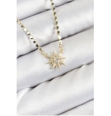 Pirinç Zirkon Taşlı Kutup Yıldızı Model Ezme Zincir Gold Renk Kadın Kolye - TJ-BKO10390
