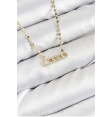 Pirinç Zirkon Taşlı Messika Model Ezme Zincir Gold Renk Kadın Kolye - TJ-BKO10391