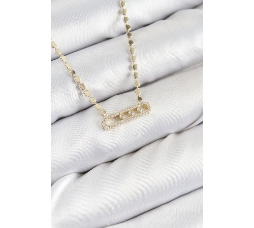 Pirinç Zirkon Taşlı Messika Model Ezme Zincir Gold Renk Kadın Kolye - TJ-BKO10391