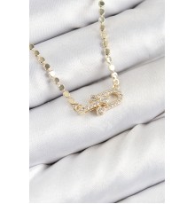 Pirinç Zirkon Taşlı Tifany Model Ezme Zincir Gold Renk Kadın Kolye - TJ-BKO10393