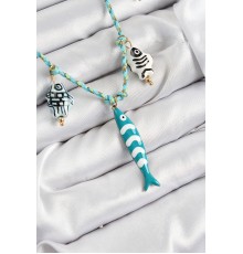 Seramik Motifli Balık Figürlü Model Mavi İp Kadın Kolye - TJ-BKO10396