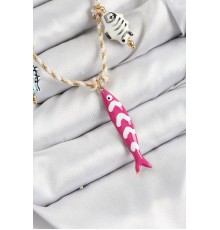 Seramik Motifli Pembe Balık Figürlü Model Krem İp Kadın Kolye - TJ-BKO10398