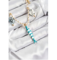 Seramik Motifli Balık Figürlü Model Krem İp Kadın Kolye - TJ-BKO10401