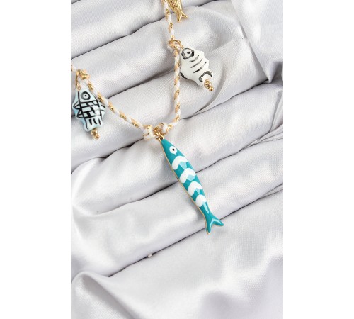 Seramik Motifli Balık Figürlü Model Krem İp Kadın Kolye - TJ-BKO10401