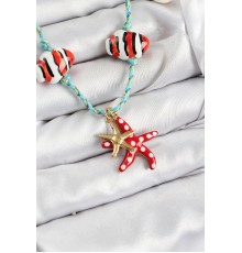 Seramik Motifli Deniz Yıldzı Figürlü Model Mavi İp Kadın Kolye - TJ-BKO10402