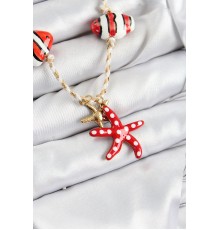 Seramik Motifli Deniz Yıldzı Figürlü Model Krem İp Kadın Kolye - TJ-BKO10403