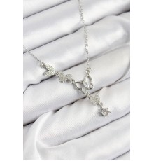 316L Çelik Zirkon Taşlı Model Gümüş Renk Kadın Kolye - TJ-BKO10404