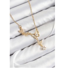 316L Çelik Zirkon Taşlı Model Gold Renk Kadın Kolye - TJ-BKO10405