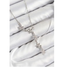 316L Çelik Zirkon Taşlı Çiçek Model Gümüş Renk Kadın Kolye - TJ-BKO10406