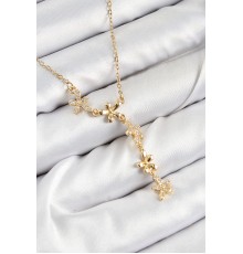 316L Çelik Zirkon Taşlı Çiçek Model Gold Renk Kadın Kolye - TJ-BKO10407