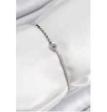 Pirinç Zirkon Taşlı Nazar Model Ezme Zincir Gümüş Renk Kadın Bileklik - TJ-BB7584