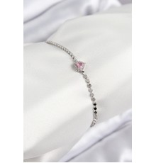 Pirinç Zirkon Taşlı Kalp Model Ezme Zincir Gümüş Renk Kadın Bileklik - TJ-BB7586