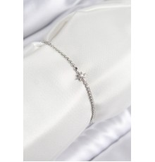 Pirinç Zirkon Taşlı Kutup Yıldızı Model Ezme Zincir Gümüş Renk Kadın Bileklik - TJ-BB7588