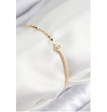 Pirinç Zirkon Taşlı Yonca Model Ezme Zincir Gold Renk Kadın Bileklik - TJ-BB7591