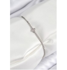 Pirinç Zirkon Taşlı Yonca Model Ezme Zincir Gümüş Renk Kadın Bileklik - TJ-BB7592