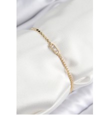 Pirinç Zirkon Taşlı Dikdörtgen Model Ezme Zincir Gold Renk Kadın Bileklik - TJ-BB7593