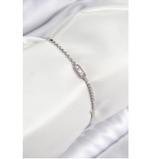 Pirinç Zirkon Taşlı Dikdörtgen Model Ezme Zincir Gümüş Renk Kadın Bileklik - TJ-BB7594