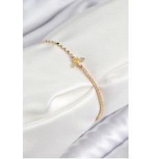 Pirinç Zirkon Taşlı Arı Model Ezme Zincir Gold Renk Kadın Bileklik - TJ-BB7595