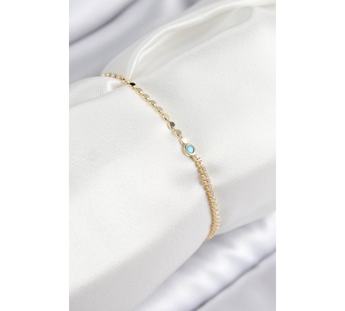 Pirinç Zirkon Taşlı Boncuk Model Ezme Zincir Gold Renk Kadın Bileklik - TJ-BB7597